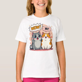 Mignon Chat Kawaii Nom Personnalisé Enfant T-Shirt