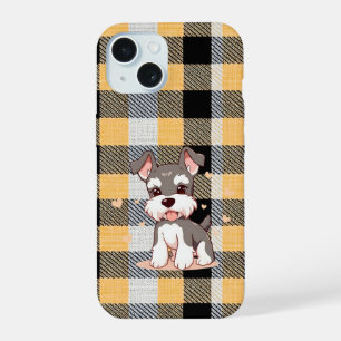 Mignon chien Schnauzer carreaux jaunes