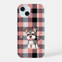 Mignon chien Schnauzer carreaux roses