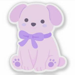 Mignon Chiot Violet Kawaii avec Autocollant à Nœud