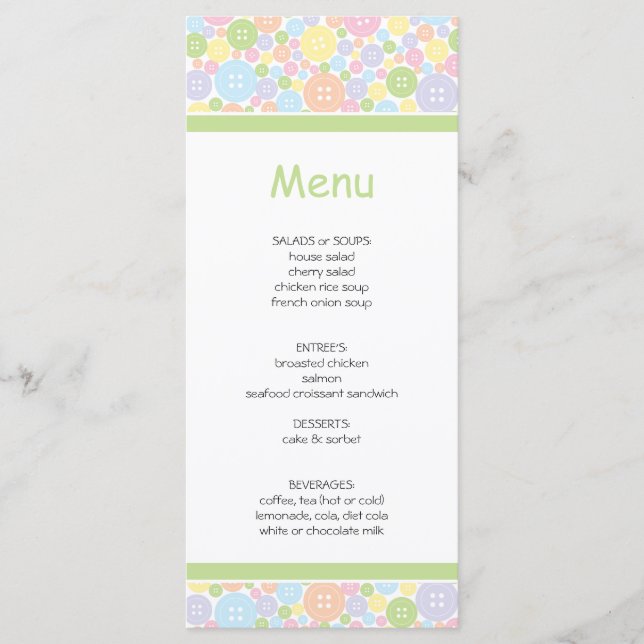 Mignon comme menu de baby shower du bouton | (Devant)
