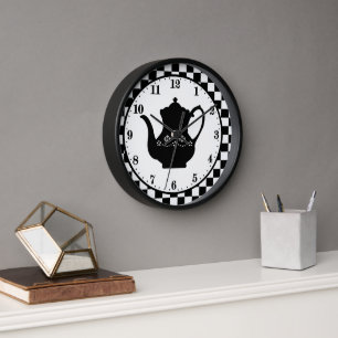 mignon Country coffee pot word art Grande horloge