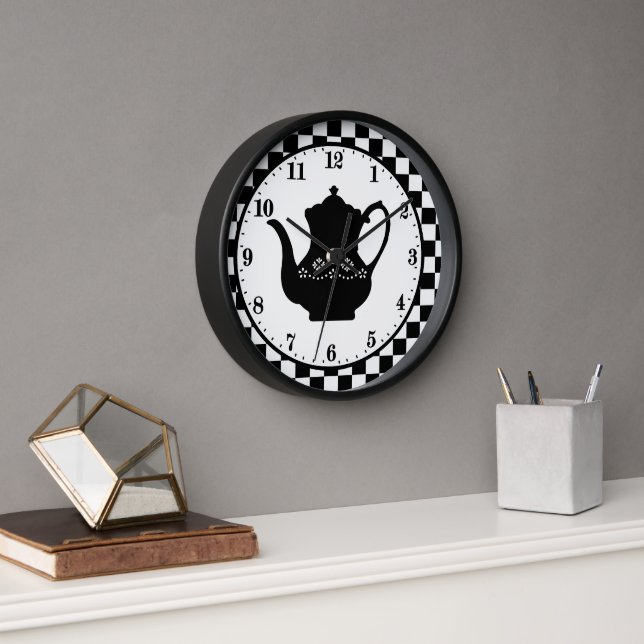 mignon Country coffee pot word art Grande horloge (Bureau)