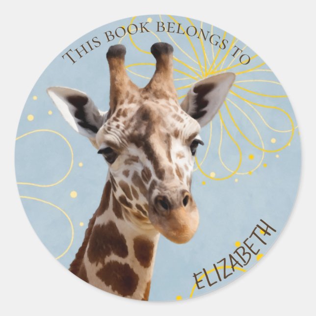 mignon étiquette de livre de girafe avec nom de fi (Devant)