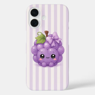 Mignon Étui de Téléphone Raisin Kawaii sur Rayures