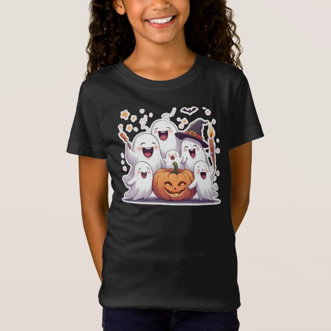 Mignon Fantômes d'Halloween et T-shirt Citrouille (Devant)