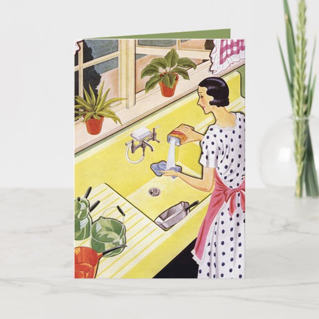 mignon femme de ménage vintage rétro (Devant)