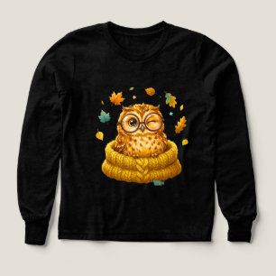 Mignon Hibou Automnal Jaune Pull Feuilles D'Automn