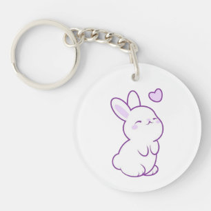 Mignon Kawaii Pastel Violet Lapin Coeur Acrylique