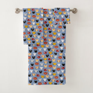 Mignon motif de visages de chatons drôles bleu