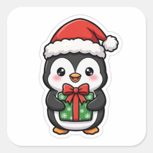 Mignon pingouin chapeau de Père Noël autocollant d