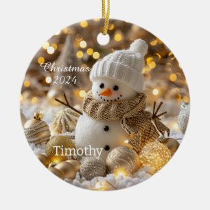 Mignon Snowman Ornement de Noël personnalisé