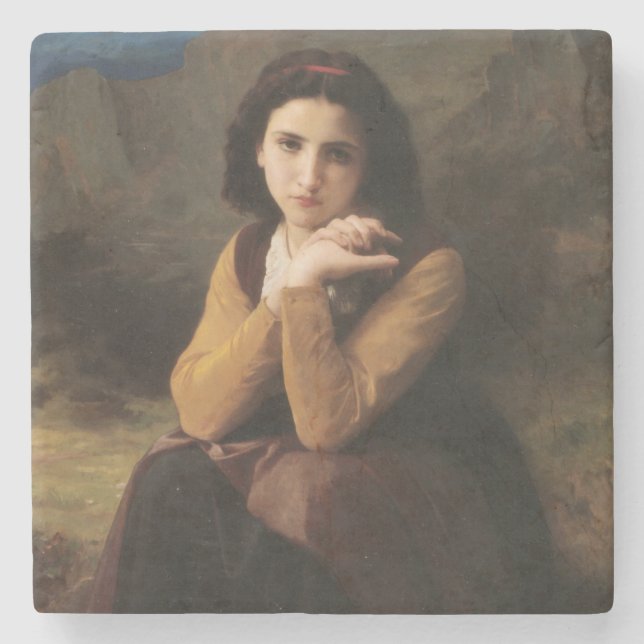 Mignon (Sweet Young French Girl) (von Bouguereau) Steinuntersetzer (Vorderseite)