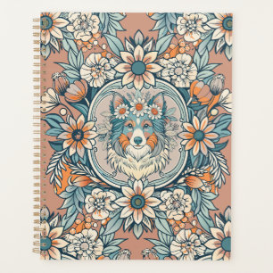 mignon - tête-étagère-chien-avec-fleurs-sur-la-têt