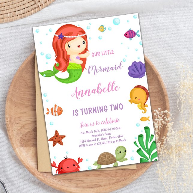 Mignon Under the Sea Invitation de la fête pour le (Little Orange Hair Mermaid Invitations)