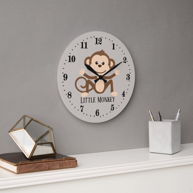 mignon unisex bébé singe décoration murale horloge (Bureau)