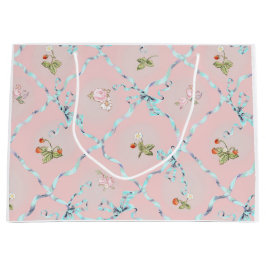 Mignonette Strawberries Ribbon Trellis Blush Pink Große Geschenktüte
