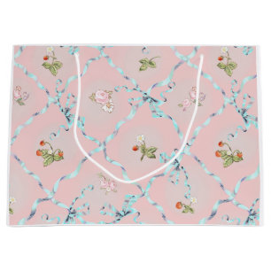 Mignonette Strawberries Ribbon Trellis Blush Pink Große Geschenktüte