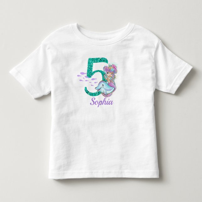 Mignonne Bébé Sirène 5e Anniversaire T-shirt (Devant)