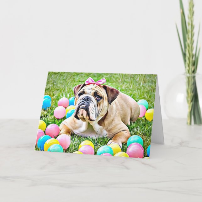 Mignonne Bulldog dans la carte de voeux blanche Bo (Devant)