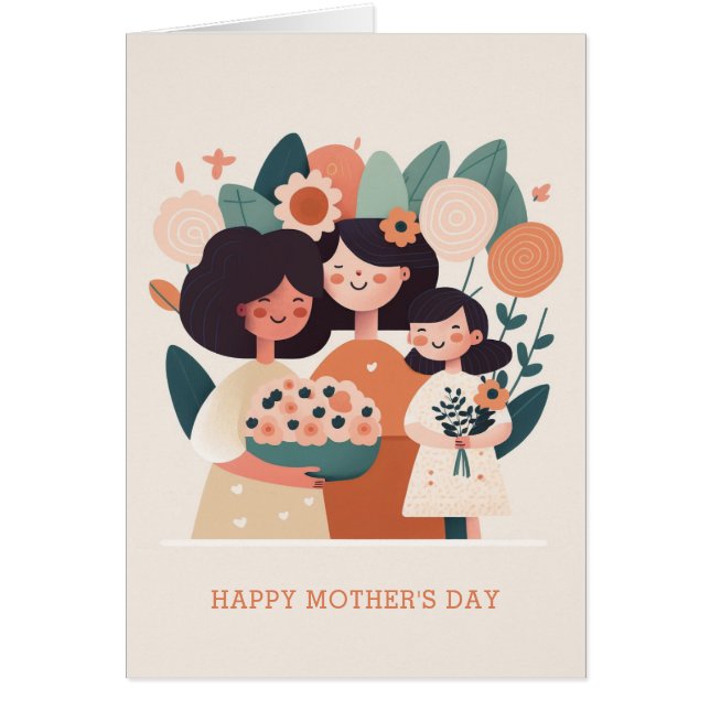 Mignonne caricature à fleurs maman et les filles.  (Devant)