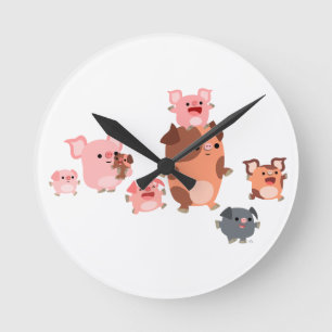 Mignonne Cartographie Pig Famille Mur Horloge