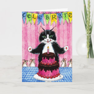 Mignonne chat avec carte de voeux d'anniversaire d