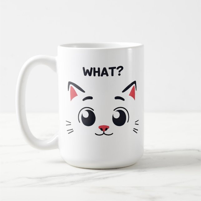 Mignonne Chat Face "QUOI ?" Mug d'expression amusa (Gauche)