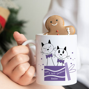 Mignonne Chat Noël Présente Mug (Violet)