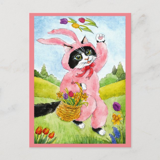 Mignonne chatte beignets fleurs rose carte postale (Devant)