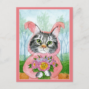 Mignonne chatte beignets fleurs rose carte postale