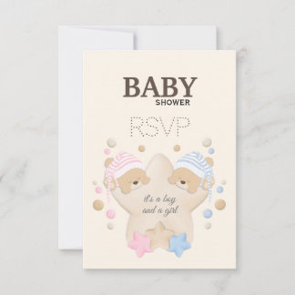 Mignonne dormant Teddy Bear Twins Baby shower RSVP