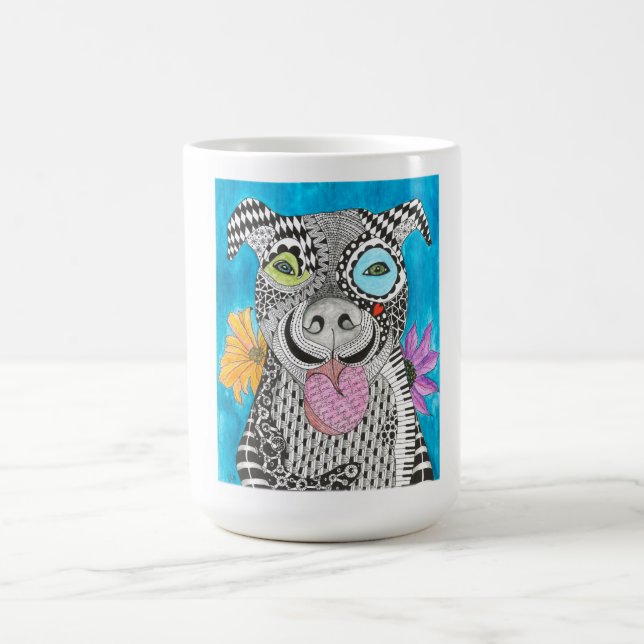 Mignonne et colorée Pitbull Chien Mug (Centre)