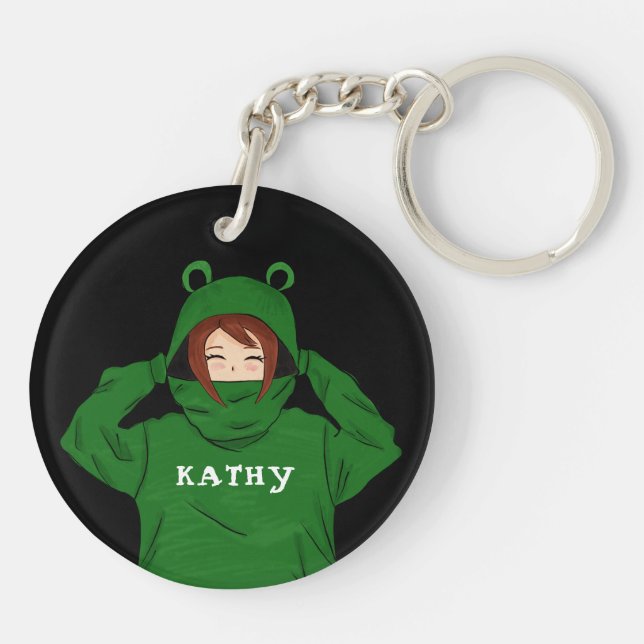 Mignonne fille avec grenouille verte Hoody Dessin  (Dos)