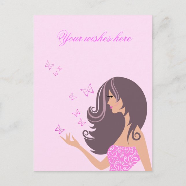 Mignonne fille avec papillons Carte postale (Devant)