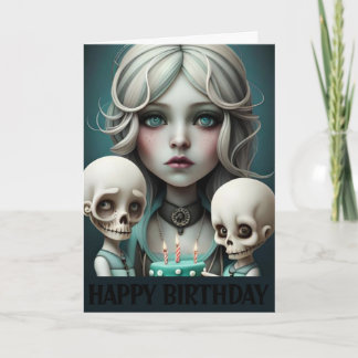Mignonne fille carte d'anniversaire crânes, humour