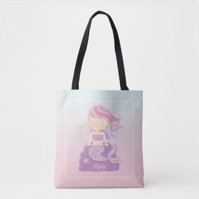 Mignonne fille sirène Sac fourre-tout bleu rose Om (Devant)