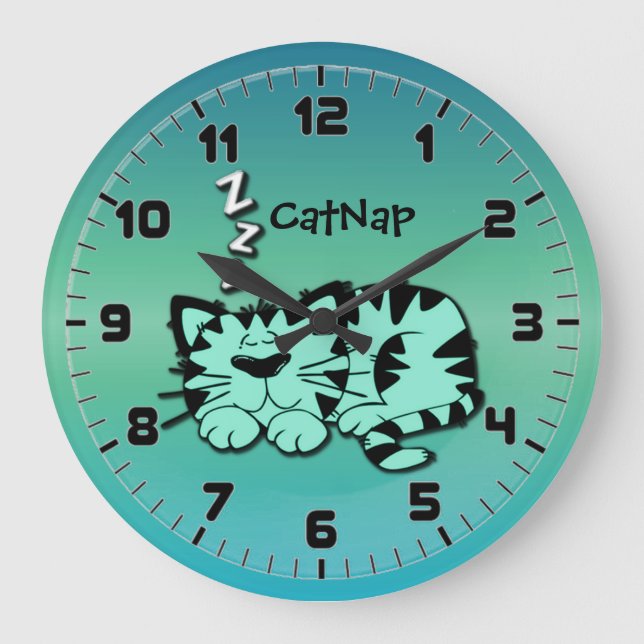 Mignonne Green Kitty Chat Nap Mur Horloge (Recto)