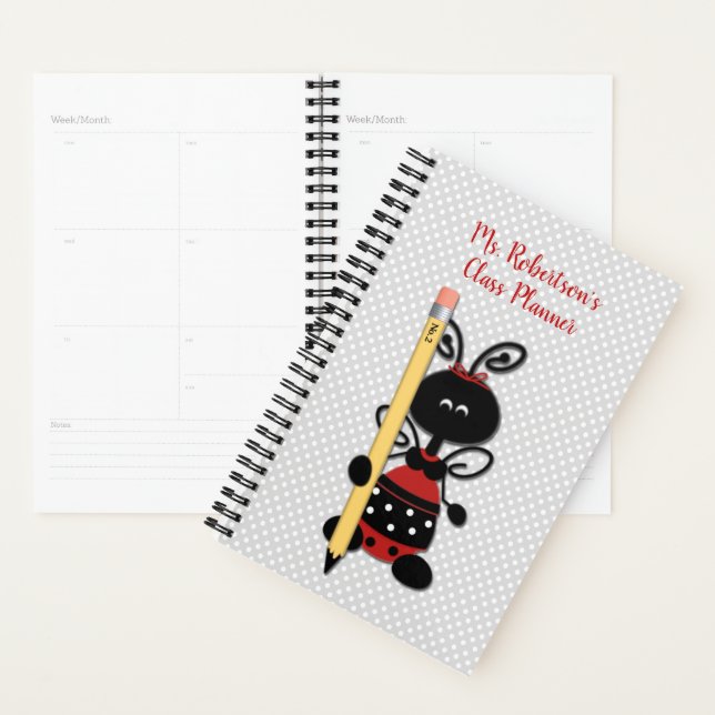 Mignonne Lady Bug enseignant planificateur quotidi (Devant avec enveloppe)