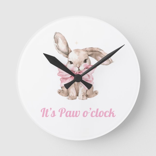 Mignonne Lapin "C'est Paw O'clock" Horloge (Recto)