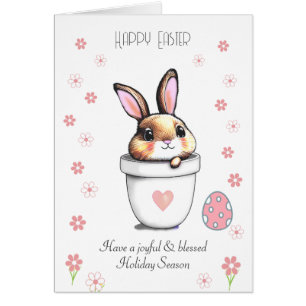 Mignonne lapin de Pâques, Oeufs et Fleurs roses