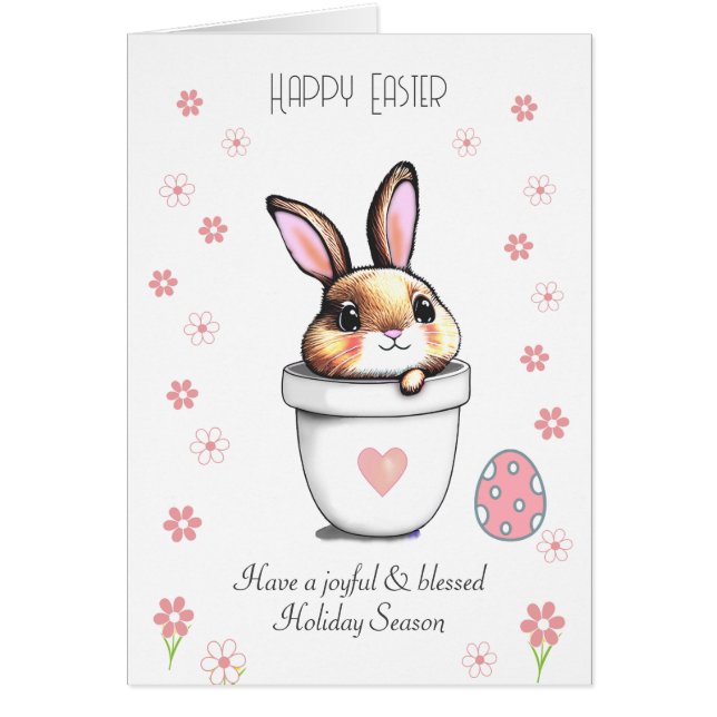 Mignonne lapin de Pâques, Oeufs et Fleurs roses (Devant)