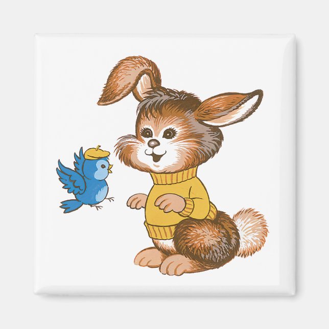 Mignonne lapin et Bluebird Magnet (Devant)