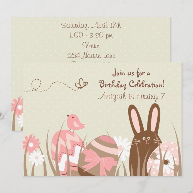 Mignonne lapin et Oeufs de Pâques Invitation d'ann (Devant / Derrière)