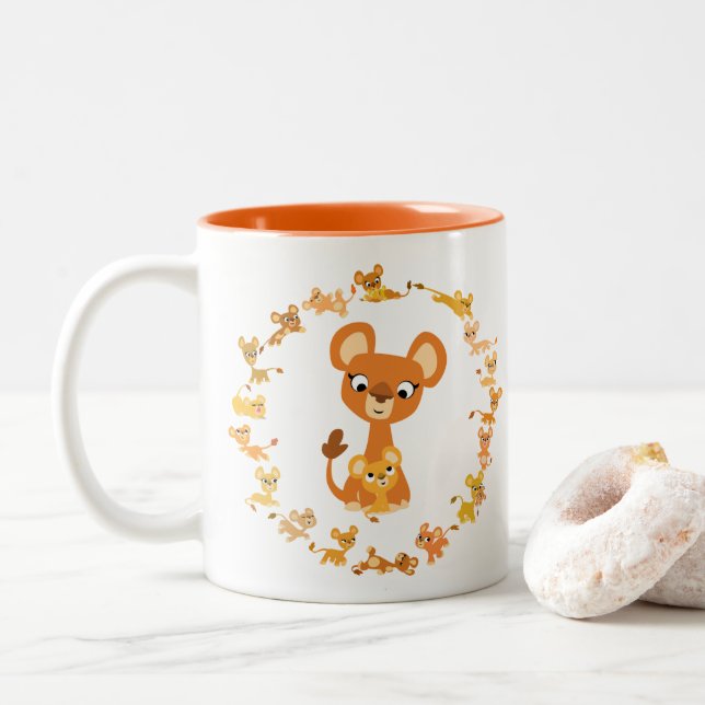 Mignonne Lionesses du dessin animé Mandala Mug (Avec donut)