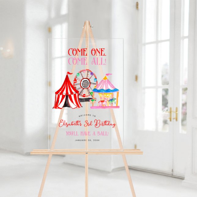 Mignonne main Drake Carnival Circus Anniversaire B (Cute Hand Drawn Carnival Circus Birthday Welcome Acrylic Sign)