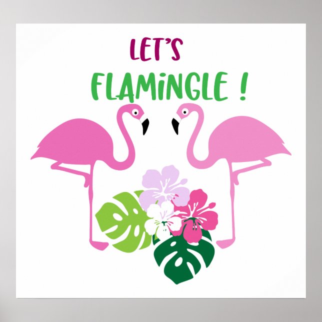 Mignonne maison de plage Flamingo poster (Devant)