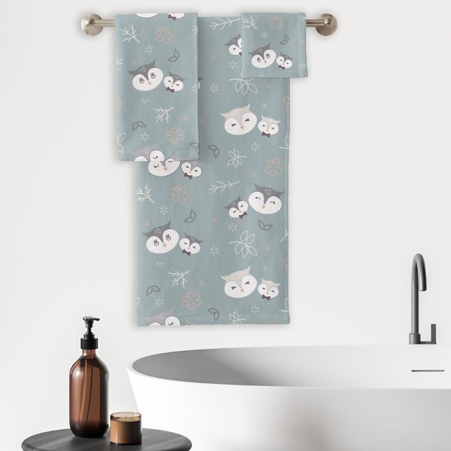 Mignonne maman et son hibou Motif gris bleu (Créateur téléchargé)