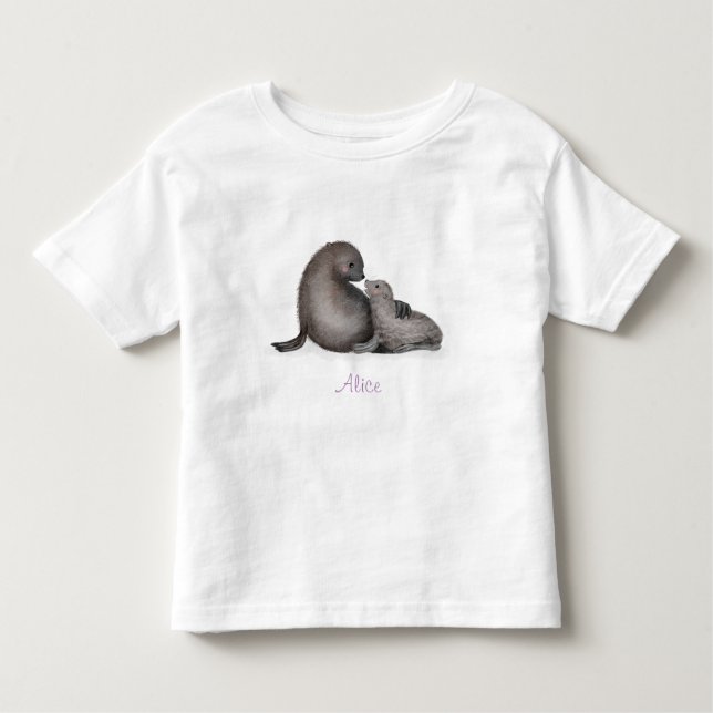 Mignonne mère et bébé phoque à fourrure T-shirt bé (Devant)