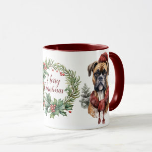 Mignonne merry Boxe chien de Noël Mug